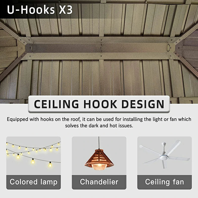 Aluminum Hardtop Gazebo Wood-Looking with Drainage Gutters image 63