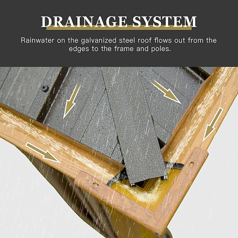 Aluminum Hardtop Gazebo Wood-Looking with Drainage Gutters image 36