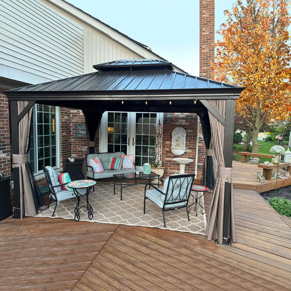 Aluminum Hardtop Gazebo Brown with Drainage Gutters image 1