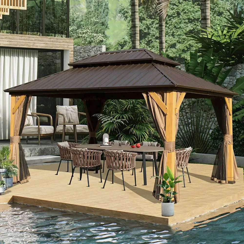 Wood Gazebo with Galvanized Steel Roof - Cedar Post image 1