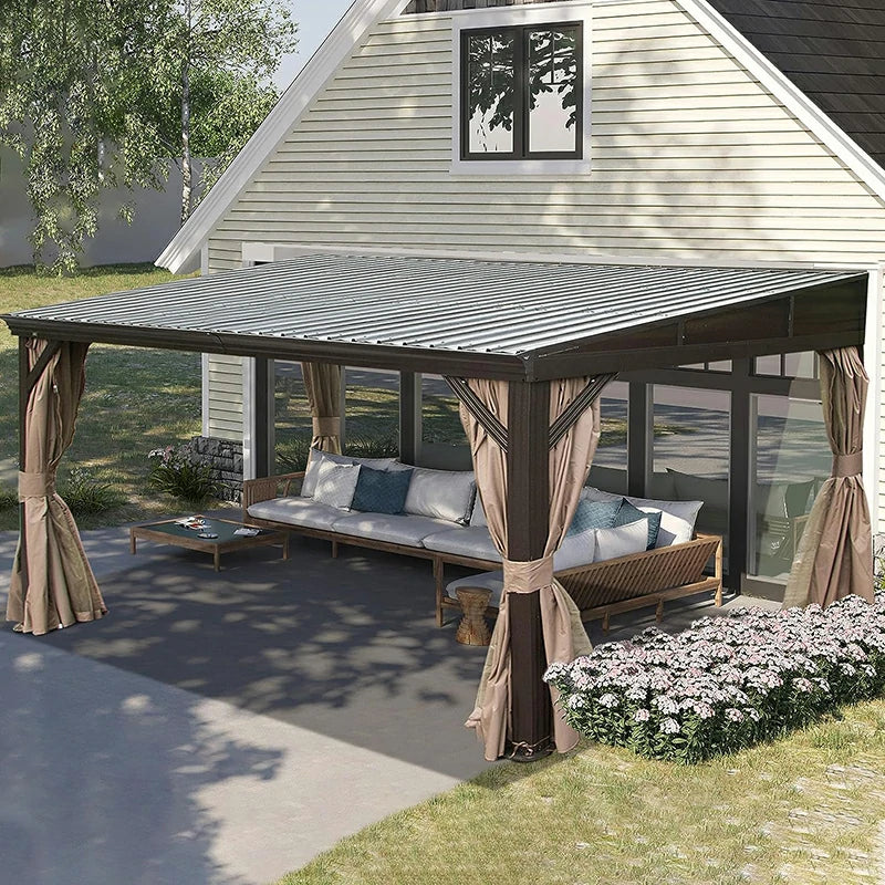 Wall-Mounted Hardtop Gazebo with Drainage Gutters image 1