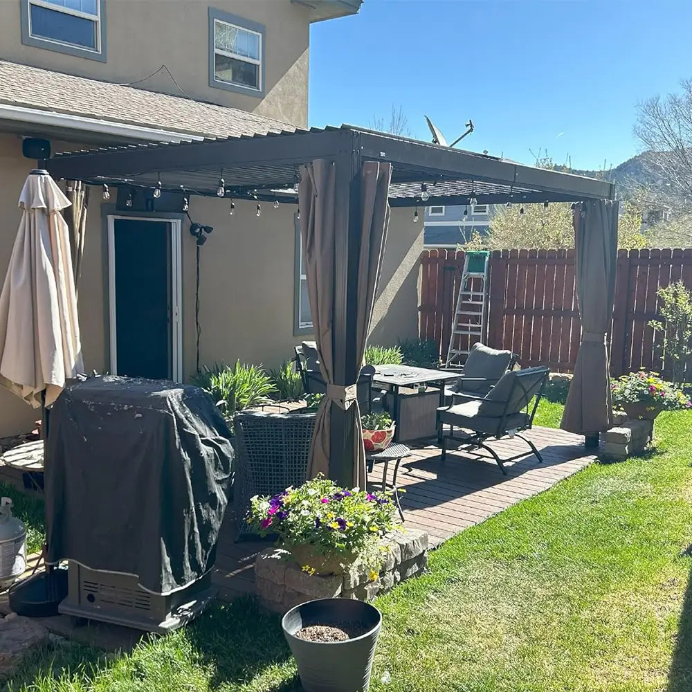 Aluminum Louvered Pergola - Brown image 1