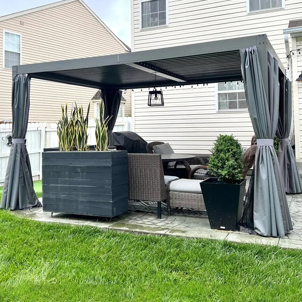 Domi Patio Aluminum Louvered Pergola - Gray image 1