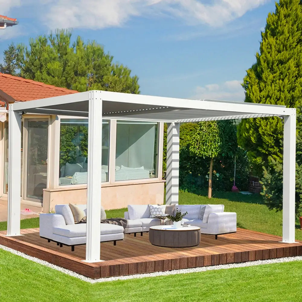 Louvered Pergola White W/O Curtain & Netting image 1
