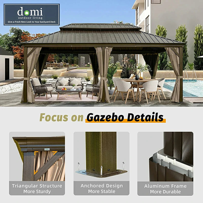 Aluminum Hardtop Gazebo Brown with Drainage Gutters image 44