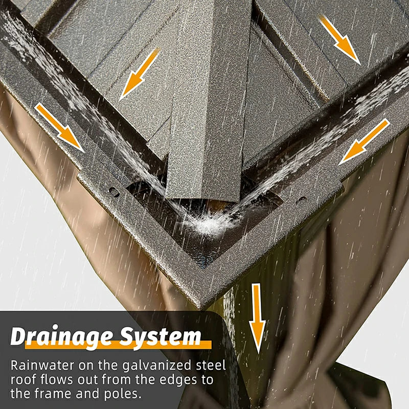 Aluminum Hardtop Gazebo Brown with Drainage Gutters image 45