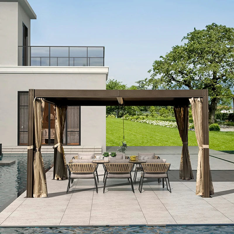 Louvered Pergola Brown with Galvanized Steel Roof image 1