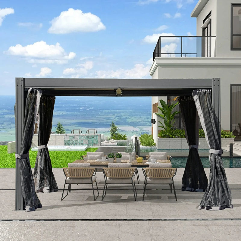 Louvered Pergola Gray with Galvanized Steel Roof image 1