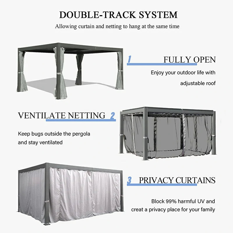 Louvered Pergola Gray with Galvanized Steel Roof image 5