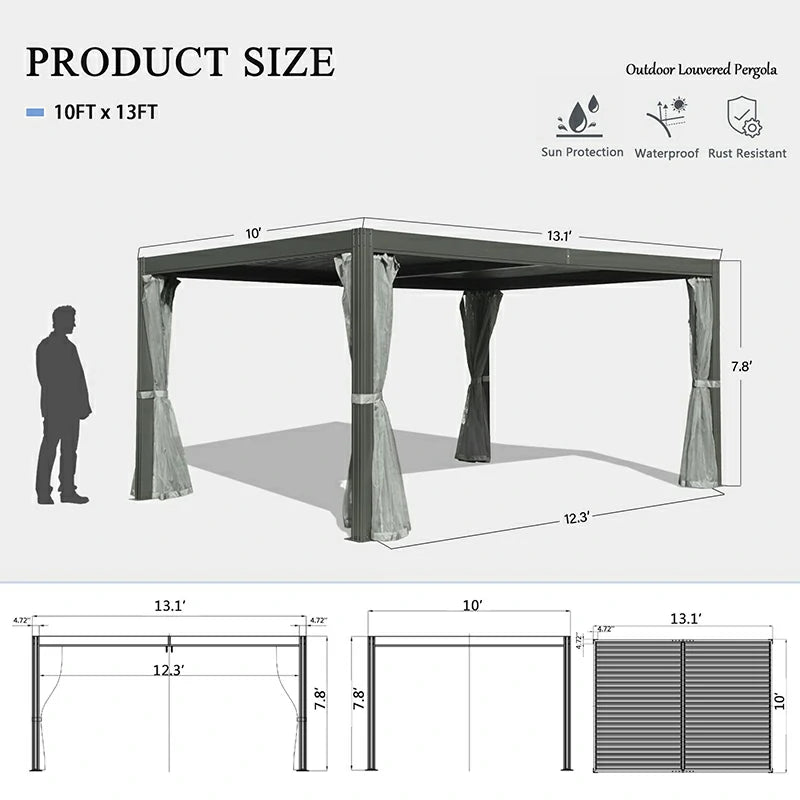 Louvered Pergola Gray with Galvanized Steel Roof image 6