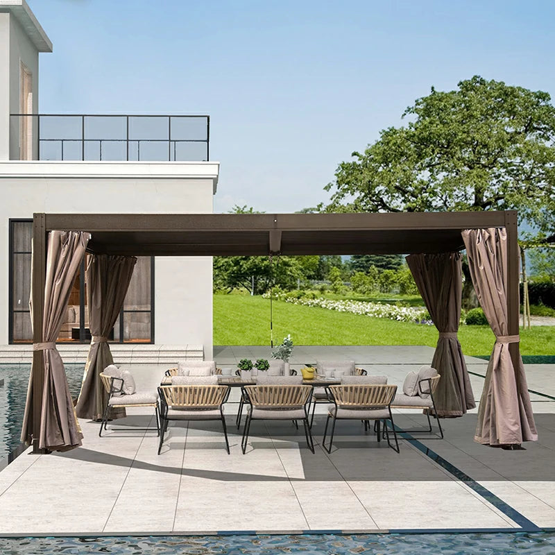 Louvered Pergola Brown with Galvanized Steel Roof image 9
