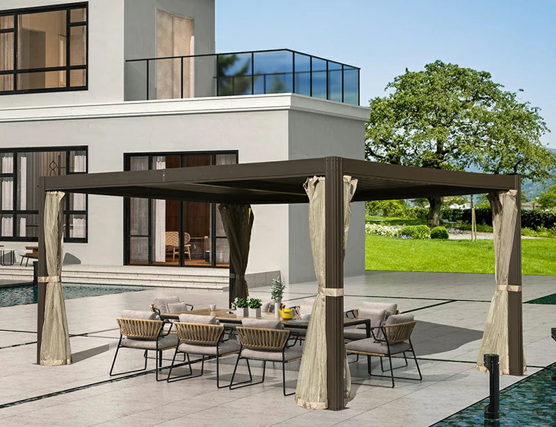 Louvered Pergola Brown with Galvanized Steel Roof image 8