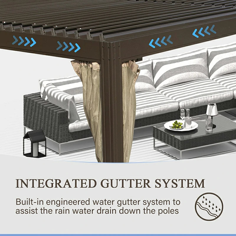 Louvered Pergola Brown with Galvanized Steel Roof image 11