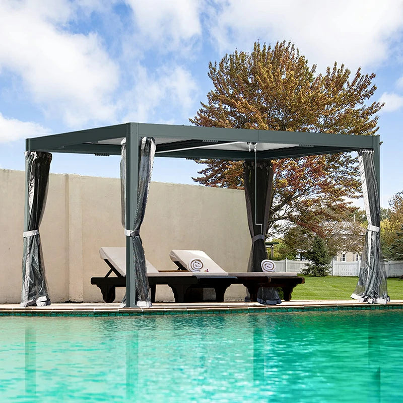 Louvered Pergola Gray with Galvanized Steel Roof image 7