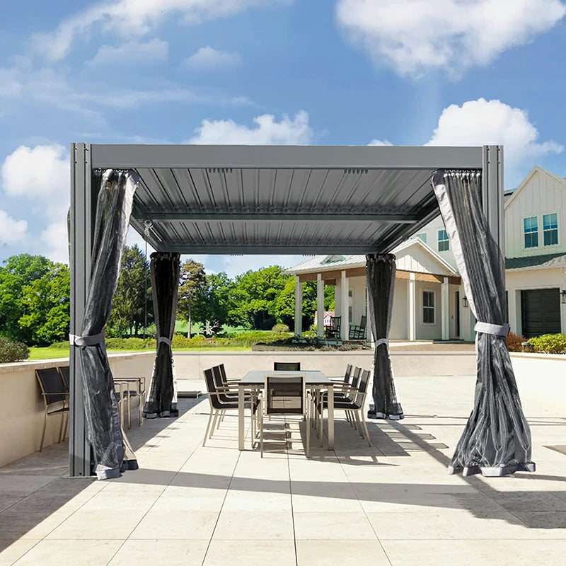 Louvered Pergola Gray with Galvanized Steel Roof image 8