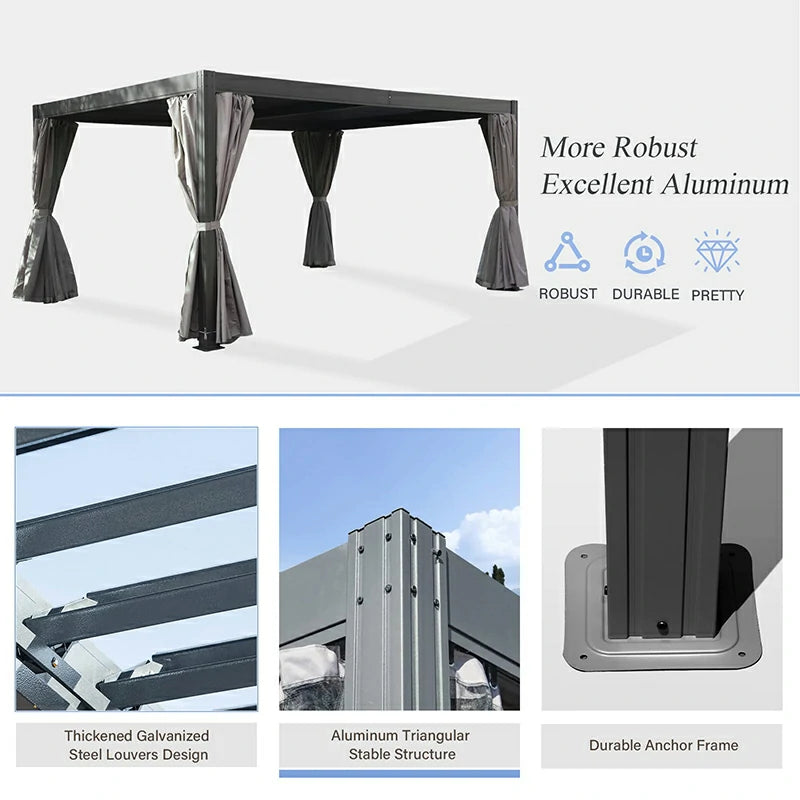 Louvered Pergola Gray with Galvanized Steel Roof image 10