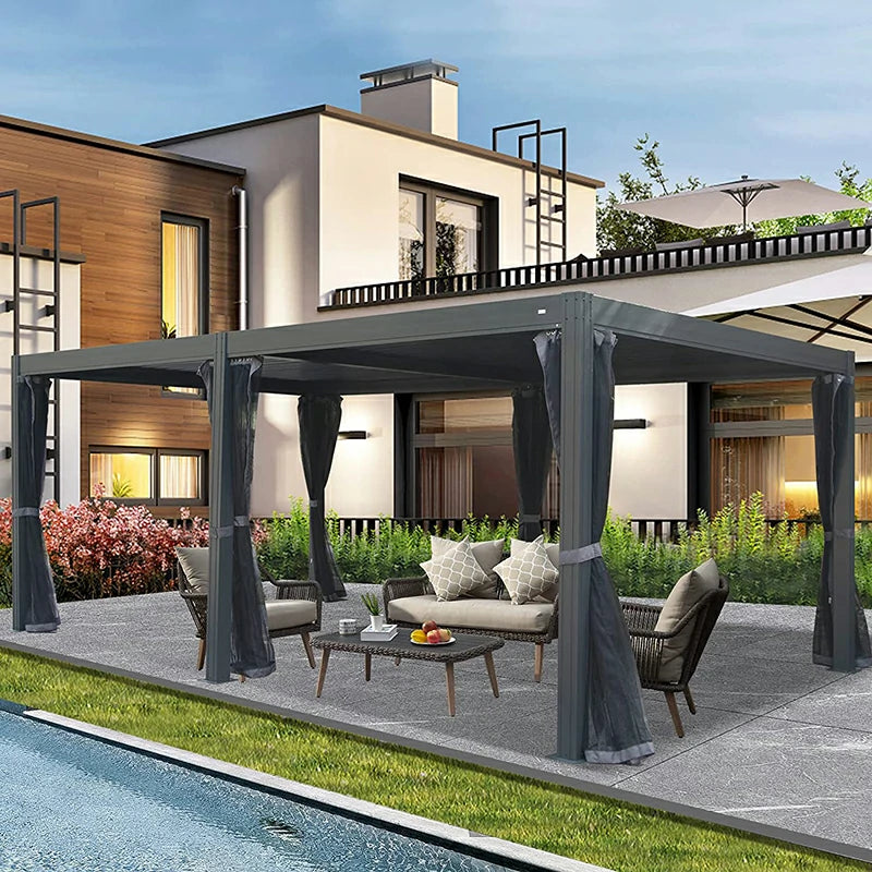 Louvered Pergola Gray with Galvanized Steel Roof image 14