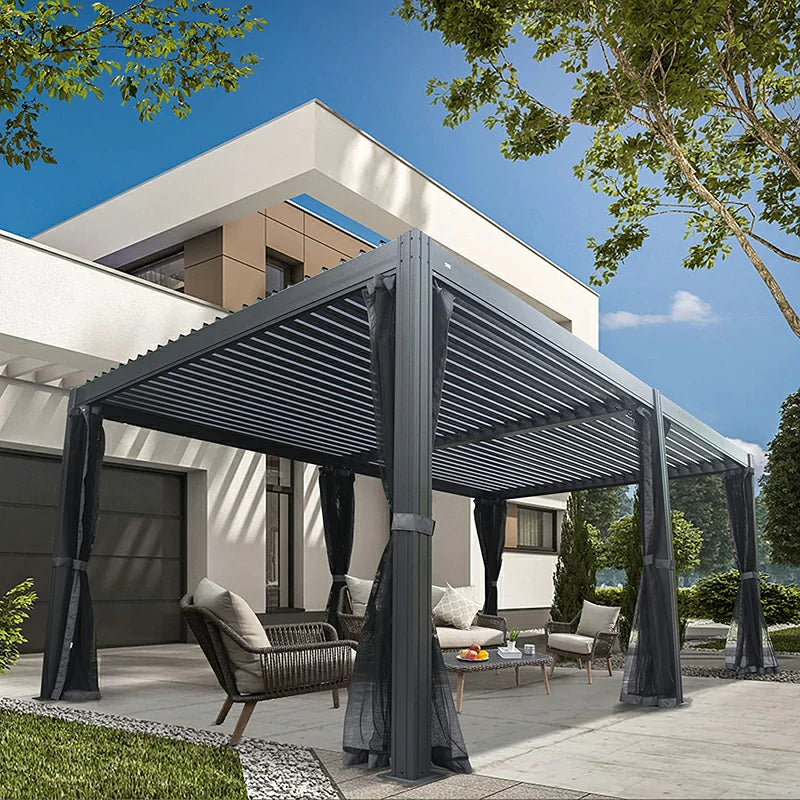 Louvered Pergola Gray with Galvanized Steel Roof image 15