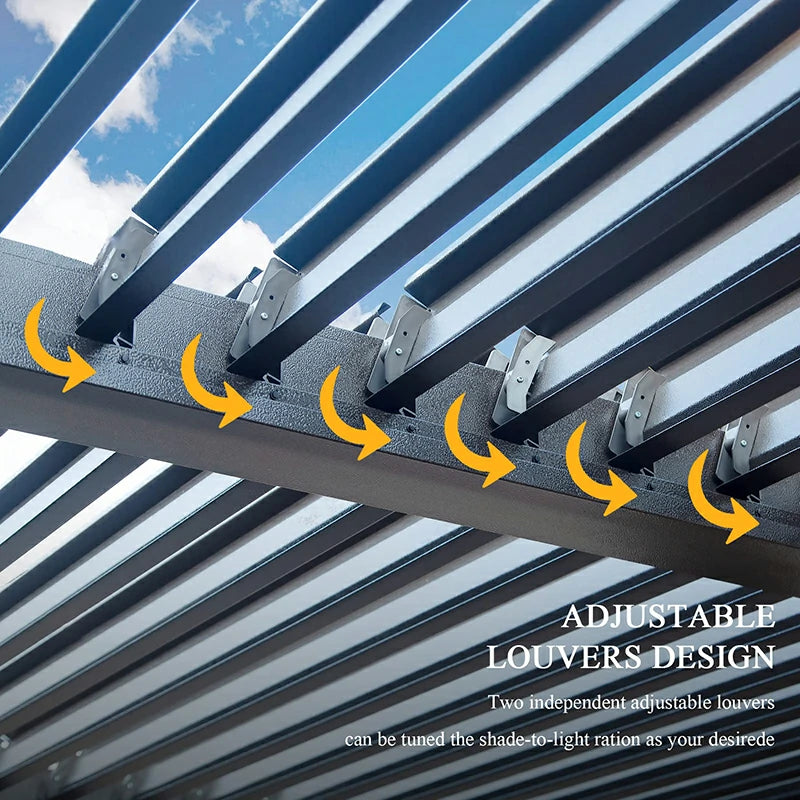 Louvered Pergola Gray with Galvanized Steel Roof image 16