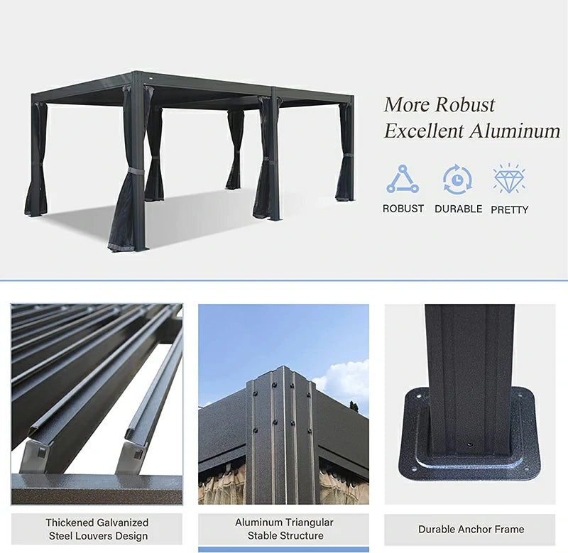 Louvered Pergola Gray with Galvanized Steel Roof image 18