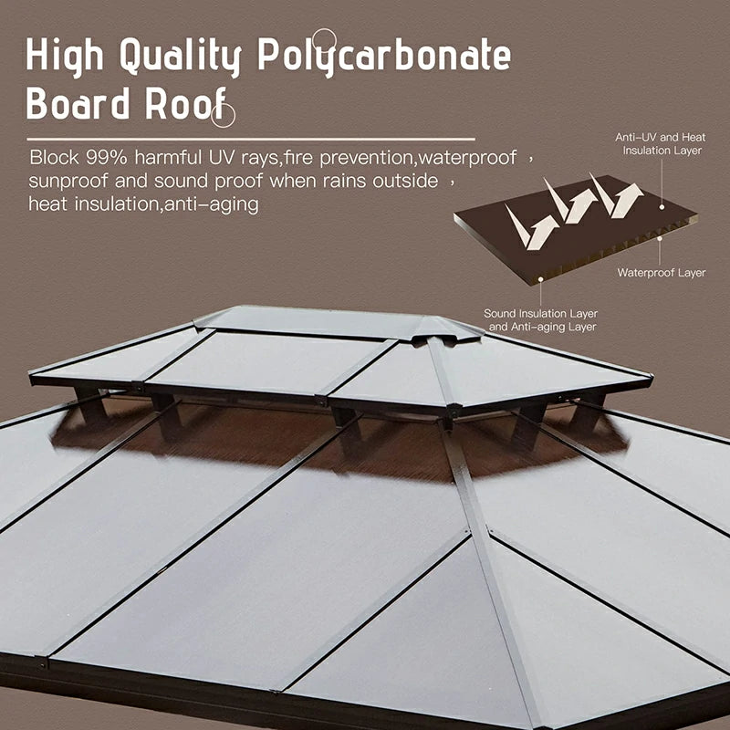 Polycarbonate Hardtop Gazebo Dark Brown image 2
