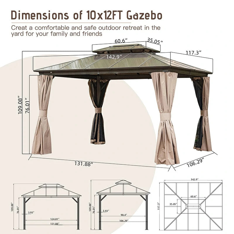 Polycarbonate Hardtop Gazebo Dark Brown image 3