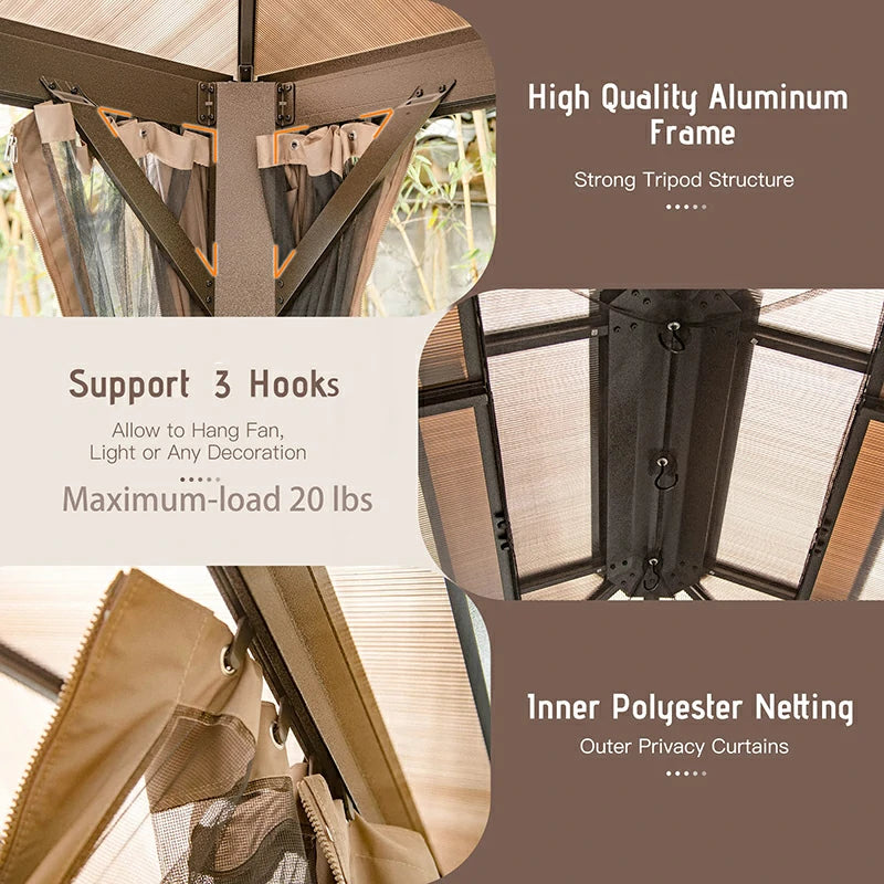 Polycarbonate Hardtop Gazebo Dark Brown image 4