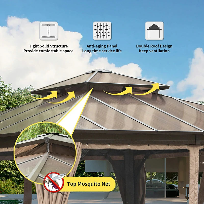 Polycarbonate Hardtop Gazebo Dark Brown image 10