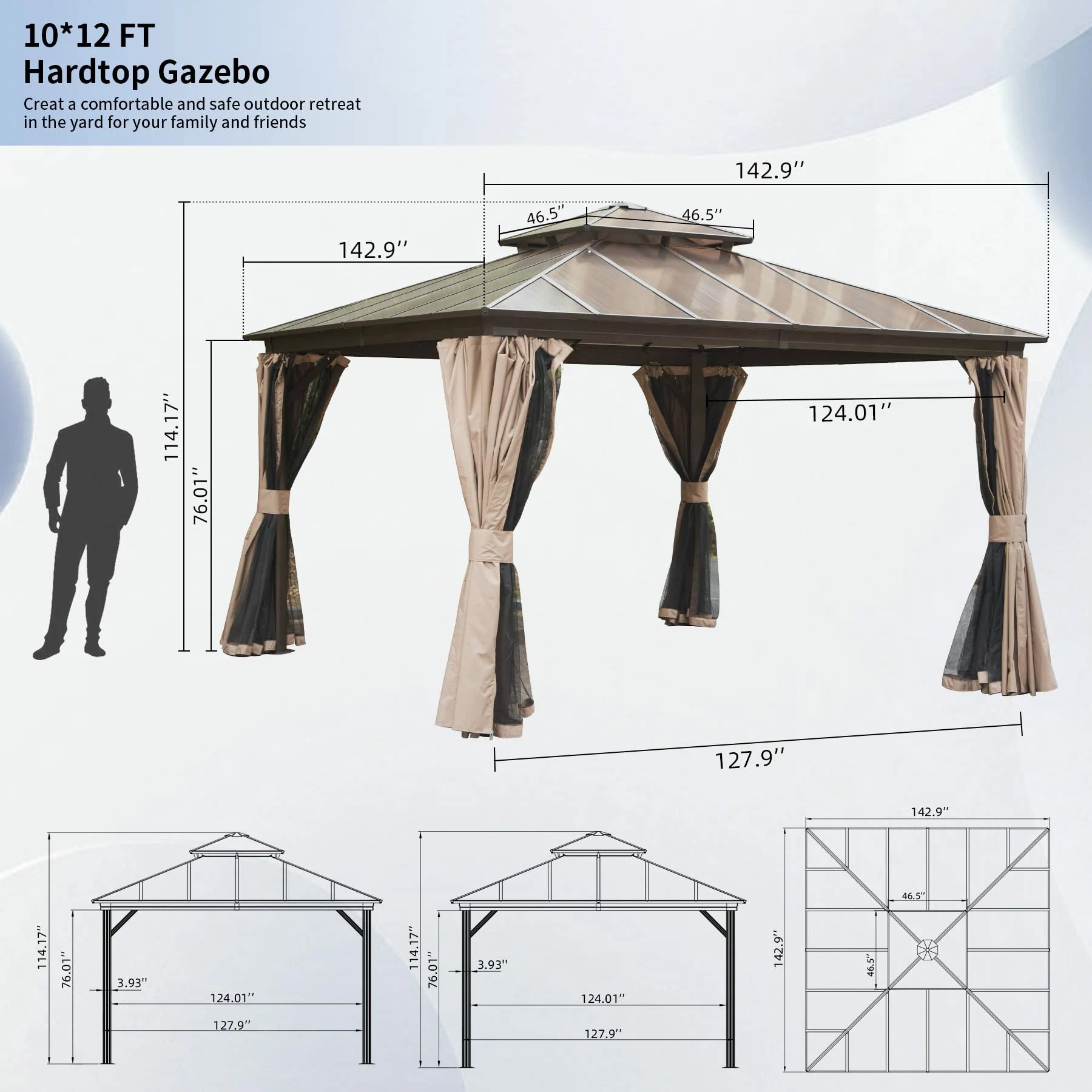 Polycarbonate Hardtop Gazebo Dark Brown image 11