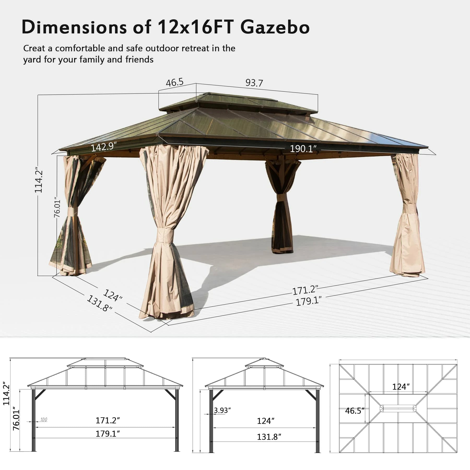 Polycarbonate Hardtop Gazebo Dark Brown image 20