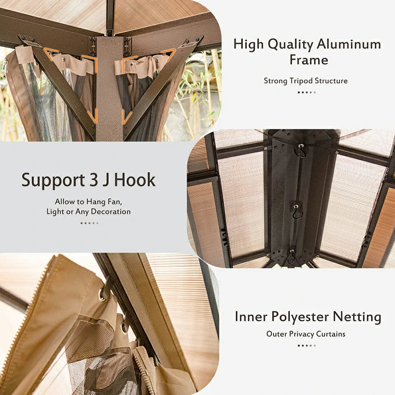 Polycarbonate Hardtop Gazebo Dark Brown image 23