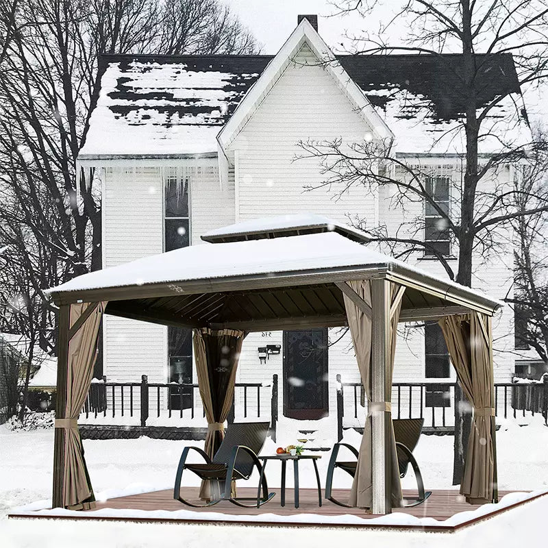 Aluminum Hardtop Gazebo Brown with Drainage Gutters image 13