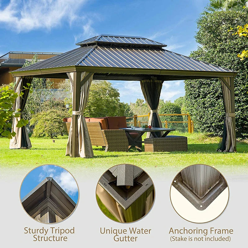 Aluminum Hardtop Gazebo Brown with Drainage Gutters image 33