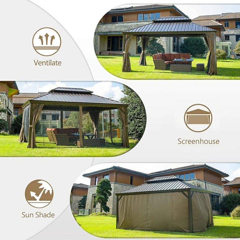 Aluminum Hardtop Gazebo Brown with Drainage Gutters image 39