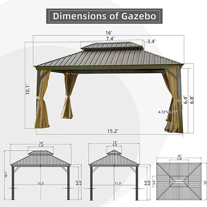 Aluminum Hardtop Gazebo Brown with Drainage Gutters image 32