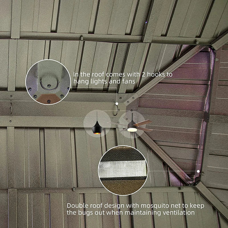 Aluminum Hardtop Gazebo Brown with Drainage Gutters image 38