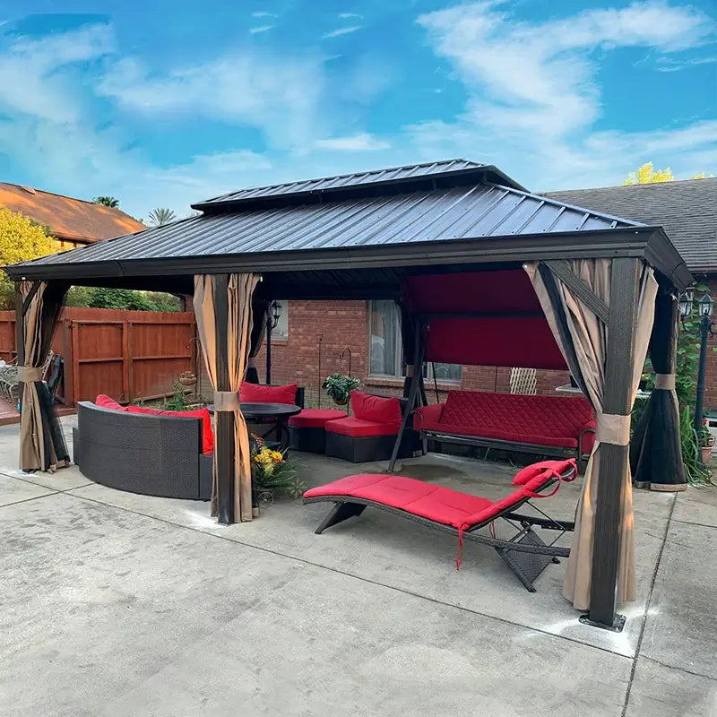 Aluminum Hardtop Gazebo Brown with Drainage Gutters image 41
