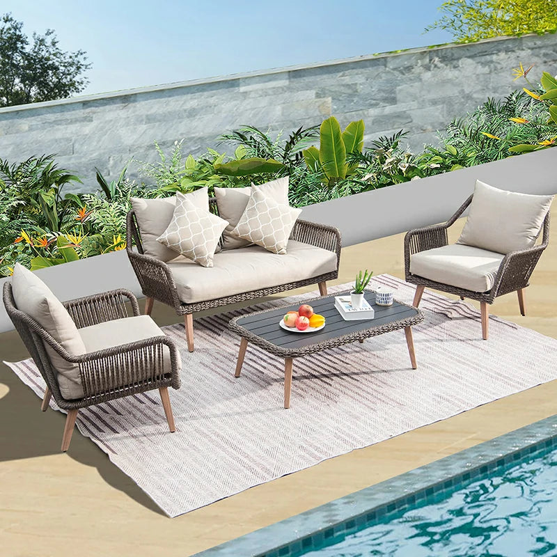Rattan Sofa Set 4 Pieces - Khaki image 1