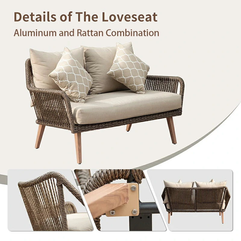 Rattan Sofa Set 4 Pieces - Khaki image 2