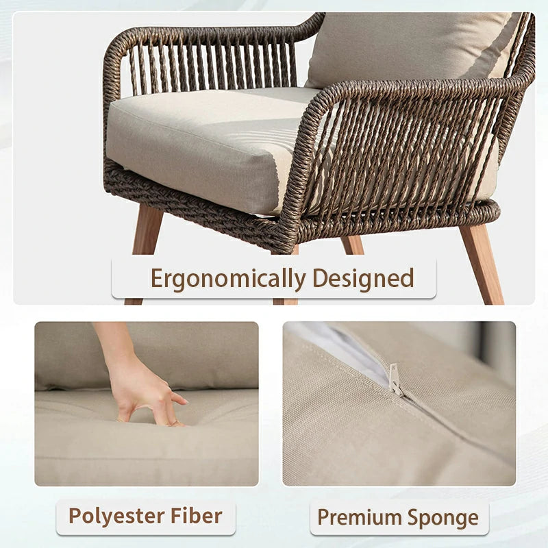 Rattan Sofa Set 4 Pieces - Khaki image 4