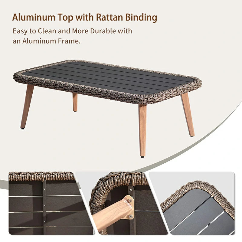 Rattan Sofa Set 4 Pieces - Khaki image 5