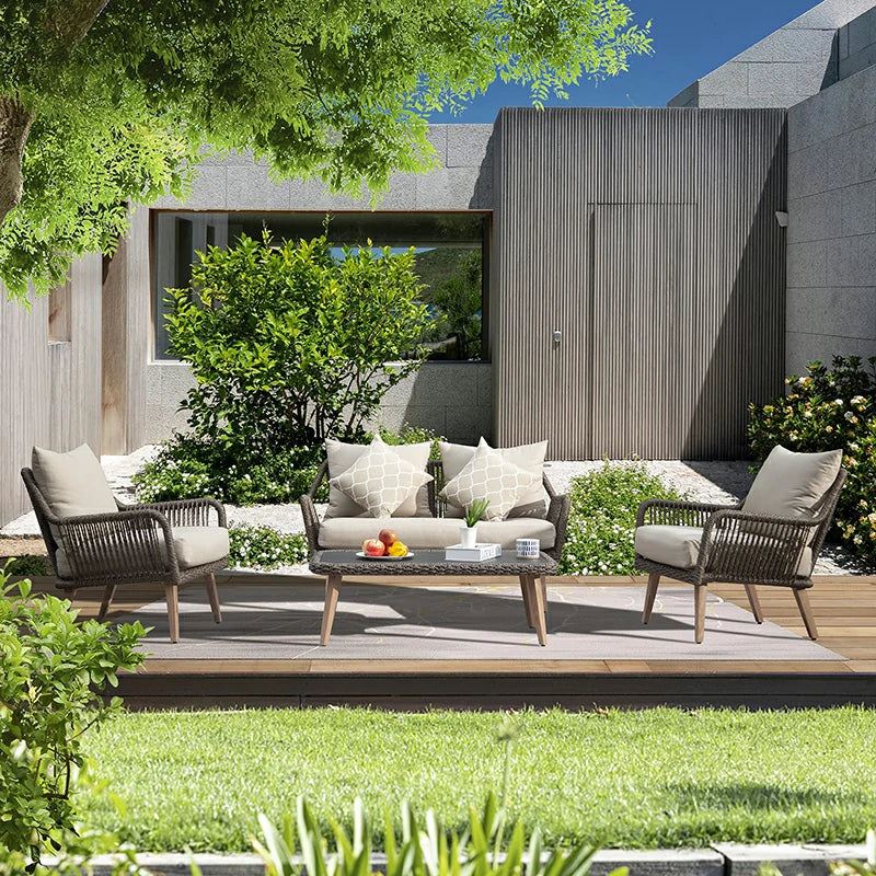 Rattan Sofa Set 4 Pieces - Khaki image 7