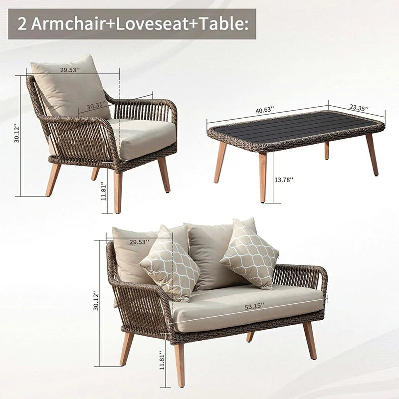 Rattan Sofa Set 4 Pieces - Khaki image 8