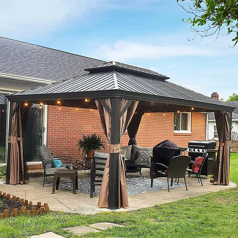 Aluminum Hardtop Gazebo Brown with Drainage Gutters image 31
