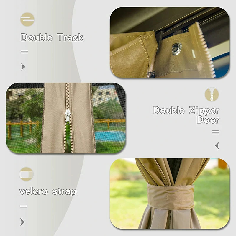 Aluminum Hardtop Gazebo Wood-Looking with Drainage Gutters image 62