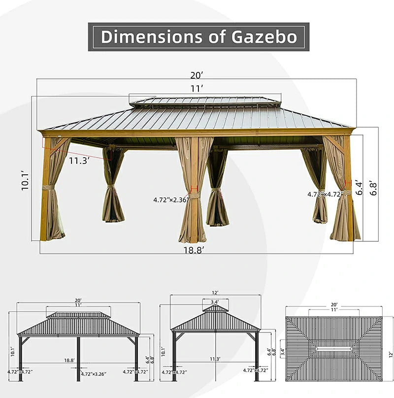 Aluminum Hardtop Gazebo Wood-Looking with Drainage Gutters image 55