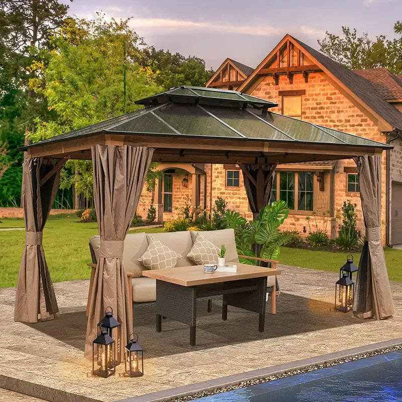 Polycarbonate Hardtop Gazebo Wood-looking image 1
