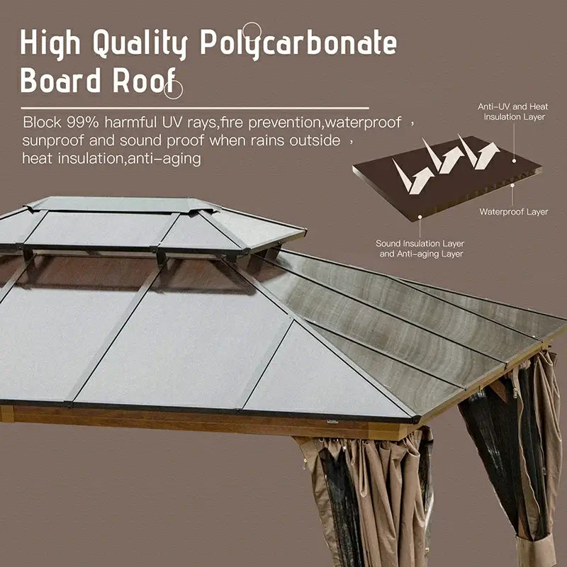 Polycarbonate Hardtop Gazebo Wood-looking image 2