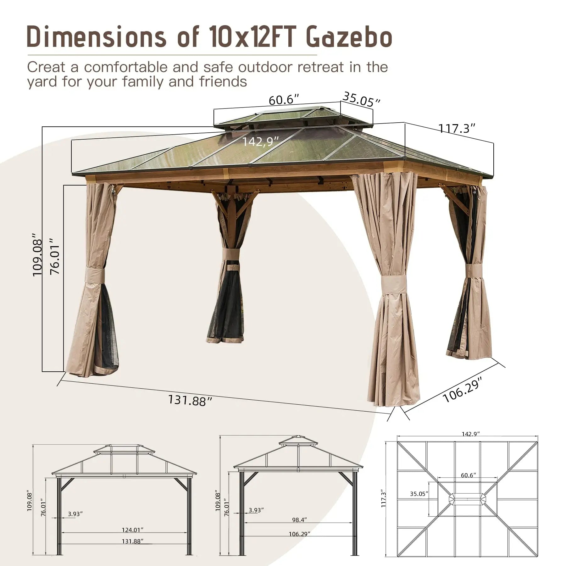 Polycarbonate Hardtop Gazebo Wood-looking image 3