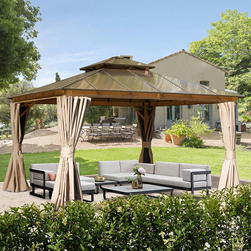 Polycarbonate Hardtop Gazebo Wood-looking image 10